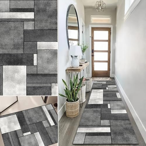 Lanmuvo Teppich Läufer 40x120cm rutschfest Küchen Teppich, Waschbar Teppichläufer Flurteppich Flur Küchenläufer für Korridor, Modern Vintage Teppichläufer für Wohnzimmer, Küche, Anpassbar