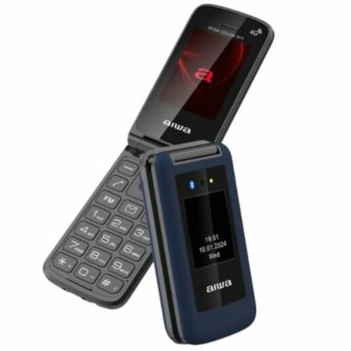 Aiwa FP-30-4G/BL – Teléfono Móvil 4G con Tapa, Dual SIM, Bluetooth 5.1, Radio FM, Doble Pantalla, SOS, Cámara y Linterna – Color: Azul