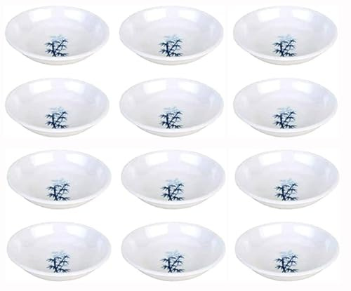 JapanBargain, 12x Plastic Melamine Soy Sauce Dishes Dipping Bowls Snack Side Dish Bowl Seasoning Dishes, 3.75 inch, White Bamboo