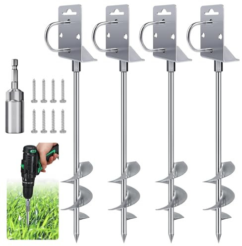 Ground Anchor Pack of 4, Tent Stakes, 51cm Heavy Duty Ground Anchor for Screw in Trampolines, Metal Sand Earth Stake Spiral Blade Screw in Trampolines Spike for Camping Tents, Sheds, Swing Sets (4)