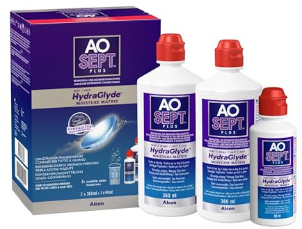 Aosept Plus con Hydraglyde Soluzione per Lenti a Contatto | Confezione di Stoccaggio | 2 x 360 ml + 1 x 90 ml
