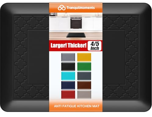 TranquilMoments 4/5 Inch Thicker Kitchen Mats for Floor Non-Slip Anti Fatigue Comfort Mat Waterproof Kitchen Rug for Sink, Office,Home Stain Resistant Standing Desk Rugs-17.3x 24, Black