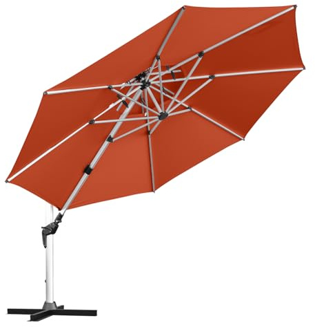 anndora Alu Ampelschirm 400 cm mit Kurbel – runder Sonnenschirm 360° drehbar, schwenkbar & neigbar – wetterfest & UV-Schutz – inkl. Standkreuz (Terrakotta)