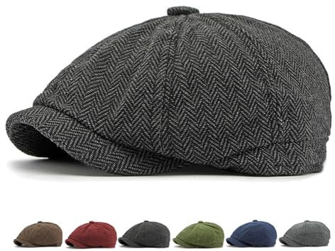 Newsboy Stil Tellermütze Schirmmütze Herren Damen - Fischgräten Tweed Retro Schiebermütze Schlägermütze Cap Bakerboy Schirmmütze