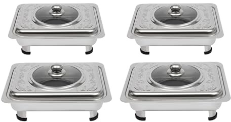 Beaudreaul 4 Stück Buffetwärmer Chafer Pan Buffet Tray mit Deckel Rechteckiges Chafing Dish Set Wärmebehälter Speisenwärmer, für Schulen, Buffet-Restaurants, Hotels usw, Silber