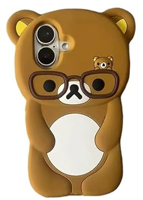Custodia per telefono ultra spessa in morbido silicone 3D a forma di orsetto con occhiali in stile cartone animato giapponese, per Apple Giappone, super carina, adorabile, divertente, creativa, per