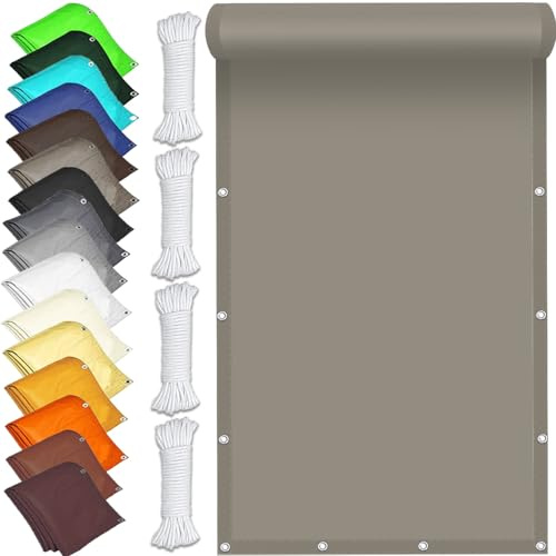 Markise Balkon Ohne Bohren 300 x 285 cm Premium PES Nach Mass, Faltbar Wasserabweisend Imprägniert Winterfest, Beschattungsnetz mit Ösen Und Seil, für Terrasse Garten, Khaki