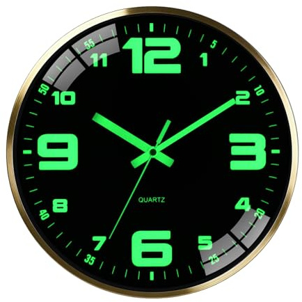 12-inch wall clock, powered by AA batteries (batteries not included), silent operation, large font for easy reading at night, metal frame, suitable for living room, bedroom and children's room