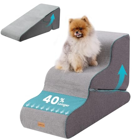 Gardner Pet Hopfällbar Hundtrappa, 46/57 cm, 3 Steg, Grå Imiterad Päls