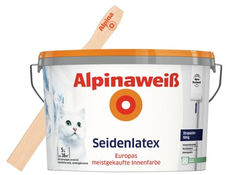Alpinaweiß Seidenlatex Weiß – Wandfarbe – inkl. gratis Rührholz – 5 Liter