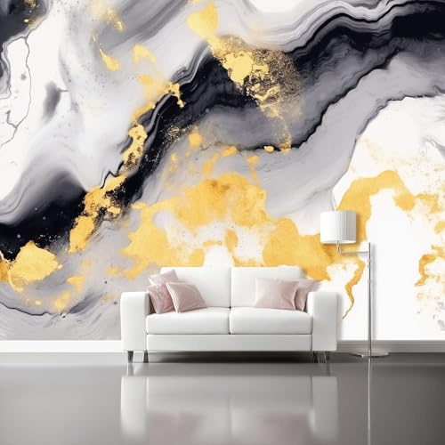 Papel Tapiz Fotográfico 350 x 256 cm, Papel tapiz de pared no tejido Acuarela Textura Dorada Mármol Decoración del hogar fondo Murales para sala de estar dormitorio oficina