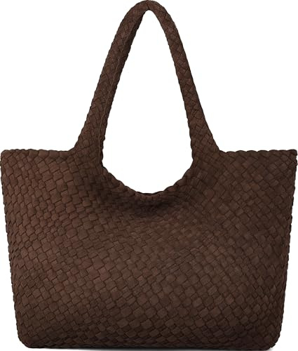 Queenoris Schultertaschen für Damen, modische Geldbörsen und Handtaschen, Griff oben, veganes Leder, Shopper Satchel, große Reisetasche, Kaffee-Wildleder, 18.5 x 6.69 x 10.62 inches