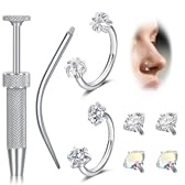 WillTen 2 pièces anneau de nez en fer à cheval pour piercing au septum, anneau de piercing en acier inoxydable 18G avec double gemme en forme de fer à cheval, anneau demi-cercle en U de 6 mm ou 8 mm