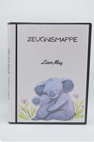 Personalisierte Zeugnismappe mit Name, Koala Design, Geschenk Einschulung, Schulkind, Zeugnisordner, Schulstart, Mappe Urkunden Dokumente