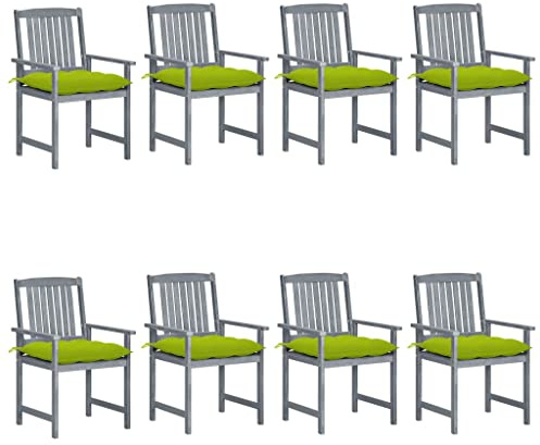 KTHLBRH Set mit 2 Regiestuhlen für den Garten aus massivem Akazienholz mit Kissen, graues Finish, stabile und wetterfeste Outdoor-Stühle