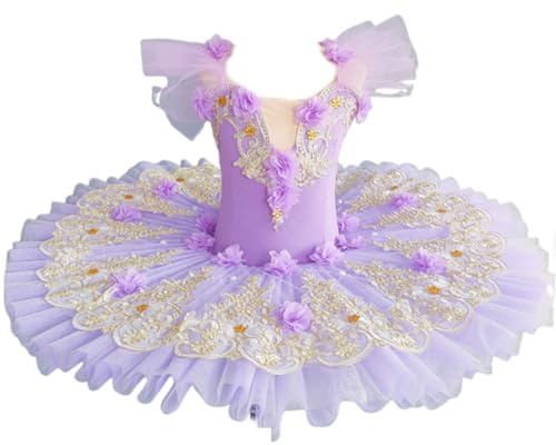 tutù di Balletto per Bambine, Costume da Ballerina Principessa per Bambini, Abito da tutù di Balletto Elegante, Body da Ballo con Gonna,Viola,130