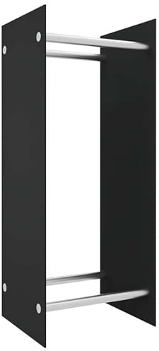 Eleganz Scaffale per legna da ardere in vetro temperato e acciaio – nero 40 x 35 x 100 cm – Robusto scaffale per legna da ardere per camini – Durevole ed elegante