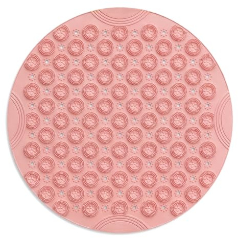 Lunaanda rutschfeste Duschmatte Rund 55 cm, 2-in-1 Fußmassage und Antirutschmatte Dusche mit Saugnäpfen und Abflusslöchern für Badezimmer, Maschinenwaschbar Duscheinlage rutschfeste, BPA Frei (Rosa)