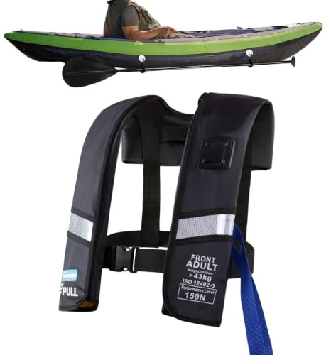 Uppblåsbar flytväst Vuxen Säker Flytjacka, Lättvikt, Med Reflexränder | Uppblåsbar Snorkelväst För Segling, Överlevnad, Män, Kvinnor, Kajak, Simning, Pool,