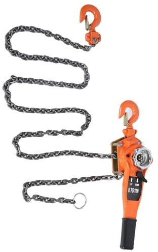 Bewinner Orange 0.75t Chain Block Hoist, 1650lbs Ratchet Lever Pulley Lifting Manual Block Lift, Manganese Steel Hand Chain Hoist with Alloy Steel Hook for Industrial Construction