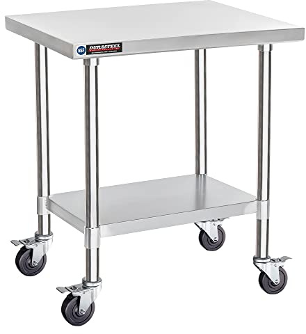 DuraSteel 24x30 NSF Stainless Steel Cart Work Table - Heavy Duty Rolling Food Prep Table Countertop Island - Metal Utility Cart on Wheels Caster, Grill Stand Storage Outdoor Kitchen Tables Bar Top