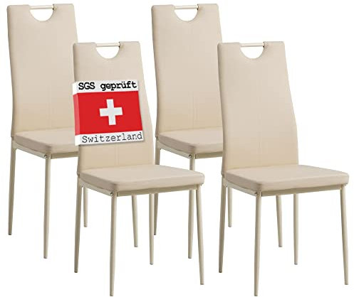 ALBATROS Esszimmerstühle 4er Set Salerno, Beige - Edles Italienisches Design, Kunstleder-Bezug, bequemer Polsterstuhl - Moderner Küchenstuhl, Stuhl Esszimmer oder Esstisch Stuhl