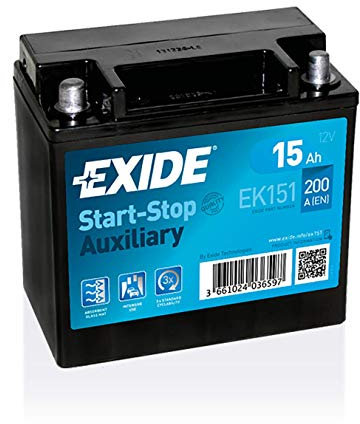 Exide EK151 Start-Stop Auxiliary AGM Stütz- und Backup-Batterie 12V 15Ah 200A