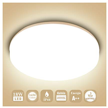 Öuesen Deckenlampe LED Deckenleuchte Lampe Decke Wasserdicht Moderne Runde Dünne 18W 1650LM IP44 4000K Φ24cm Neutralweiß Deckenlampe Badezimmer Küche Schlafzimmer Bad Wohnzimmer Esszimmer Balkon Flur