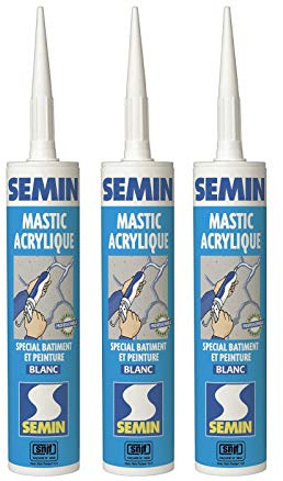 SEMIN Mastic Acrylique Blanc – Reprise de Fissures et Réalisation de Joints – Intérieur/Extérieur – Bois, Béton, PVC, Aluminium Anodisé – Lot de 3 cartouche 310 ml