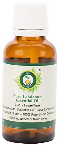 Ládano aceite esencial | Cistus ladaniferus | Aceite ládano | Para aromaterapia | 100% natural puro | Vapor destiló | Grado Terapéutico | Labdanum Essential Oil | 30ml | 1.01oz By R V Essential