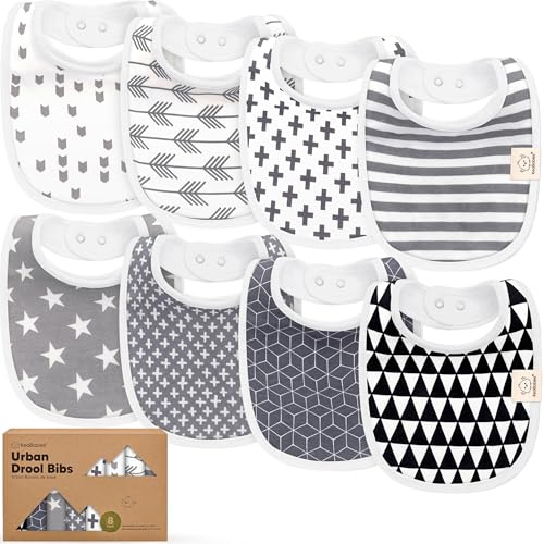 8-Pack Bio Lätzchen Baby für Jungen, Mädchen - Weiche Baumwolle zum Sabbern und Zahnen Sabberlätzchen, Saugfähig,Leicht Zu Reinigen und Anzulegen Baby Bibs für Kleinkind,0-24 Monate(Grayscale)