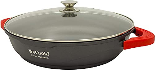 WECOOK! Ecostone Casseruola Bassa Induzione Coperchio di Vetro 40cm, Antiaderente XTRA DUPONT Ecologico senza PFOA, Alluminio Fuso, 5mm di Spessore, Maniglie in Silicone, Vitroceramica, Gas, Forno