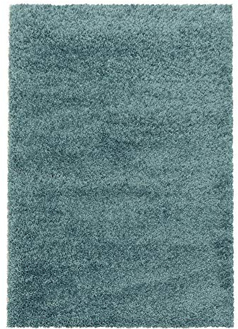 Teppium Moderner Hochflor Teppich Wohnzimmer 140 x 200 cm Aqua Blau - Shaggy Flauschiger Teppich, Extra Weich, Pflegeleicht und Einfarbig - für Schlafzimmer, Küche und Esszimmer