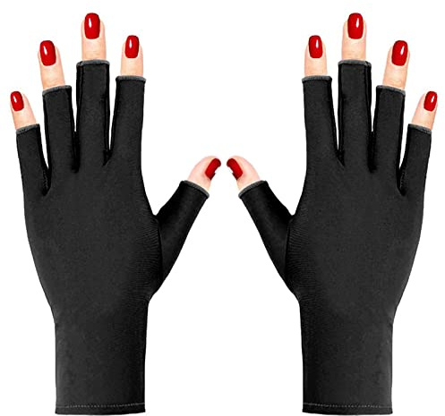 Pimoys UV Gloves for Gel Manicure, Fingerless, UPF 50+, Black