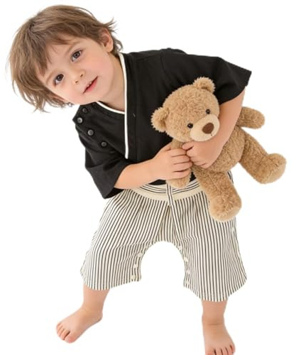 SZCQ Baby Boy Kimono Romper Suit Japanese Costumes Infant Cotton Samurai Outfits Black S(9-12M)