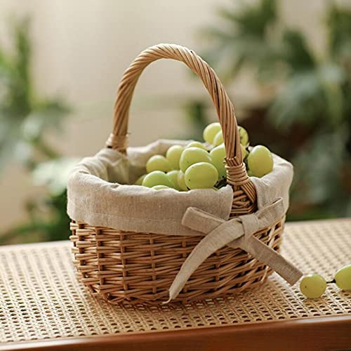 UIILO Canastas de Mimbre pequeñas - Almacenamiento portátil de Picnic - Ratán Tejido para Flores, Frutas y Verduras - Colores:Madera