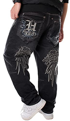 ORANDESIGNE Herren Hip Hop Baggy Jeans Vintage Graffiti Drucken Stickerei Denim Jeanshose Hip Hop Straßentanz Hosen Teenager Jungen Skateboard Hose Cargohosen