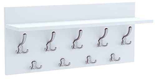 AKKE Wandhaken Garderobenhaken - Kleiderhaken Wandgarderobe Garderobenleiste Mit Ablage - Verti 90 Weiss/Aluminium