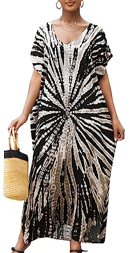 L-Peach Vestido de Playa Maxi Caftán Bohemio para Mujer Ropa de Estar Encubrimientos Bata Pareos