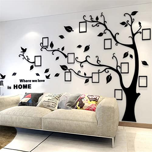Wandtattoo Baum 3D DIY Wandaufkleber Family Stammbaum Fotowand Baum Wandtattoo Wall Sticker mit Bilderrahmen Foto Wandsticker Wohnzimmer Schlafzimmer (Schwarz Links,M)