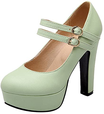 Escarpins Habillés Femme, Mary Jane Bloc Elegant Chaussures de Soirée Talons Hauts Bout Rond avec Plateforme Boucle, Taille 31-47