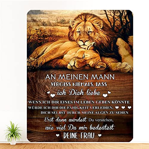 PJLJC Personalisierte für Decke An Meinen Mann, Geschenke zum Hochzeitstag, Geburstag Geschenk für männer, Frau für Mann Deutsche Nachricht Briefdecke Positiv Ermutigen Wohndecke für Couch Bett