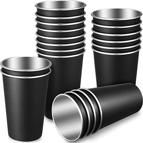 Mimorou Edelstahl-Pint-Becher, unzerbrechlich, stapelbar, für Kinder, Erwachsene, Bar, Zuhause, Restaurant, Reisen, Picknick, Camping, Outdoor, Schwarz, 20 Stück