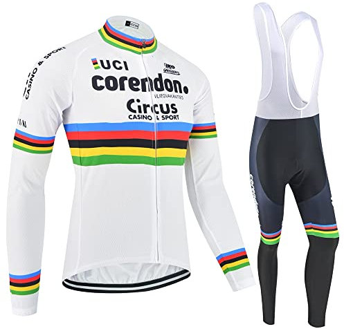 SGCIKER 2022 Team Championship Rainbow Lange Ärmel Radtrikot Set, Herren Dünne Sonnenschutz Atmungsaktive MTB-Fahrradbekleidung Fahrrad Shirt Bike Clothing Gel Pad (3XL)