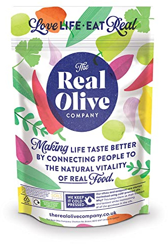 Real Olive Co | Organic Wild Garlic & Basil Olives | 1kg | Deli Fresh To Your Door | Organic Green Pitted Olives | Cold Pressed Oil.