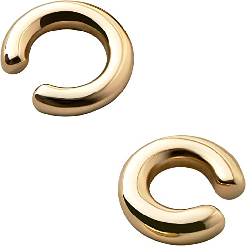 14K Gold Plated Ear Cuffs for Women Non Piercing Chunky Round Huggie Hoops Cuff Earrings Clip On Cartilage Wrap Fashion Jewelry Charms Christmas Valentine's Day Birthday Minimalist Gift