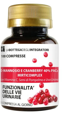 D - Mannosio e Cranberry 40% PAC Mirti Complex con Semi di Pompelmo, Uva Ursina e Vitamina C | 100 compresse 1 al dì | Mirtillo Rosso ad Alto Dosaggio