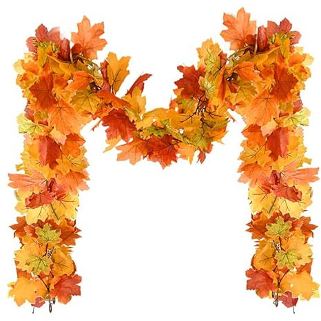 Ykgutilu 2 Pack Fall Maple Leaf Garland Clearance,5.7ft/Piece Artificial Foliage Garland Autumn Hanging Fall Leave Vines for Home Wedding Fireplace Party Thanksgiving Day Christmas Decorations