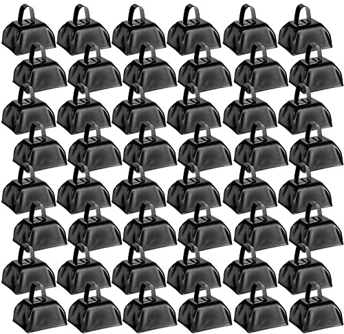 Yeshone 48 Pcs Metal Cowbells with Handles Loud Noise Makers Small Hand Percussion Cowbells for Football Events, Wedding, Graduation Team Cheering(Black)