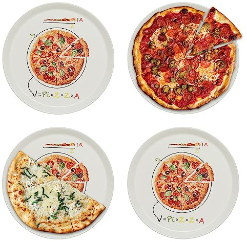 KHG Pizzateller-Set 4-teilig, 30 cm, aus Porzellan mit Formel-Print | Extra große Servierteller für Pizza, Zuhause und Gastronomie, stapelbar, pflegeleicht und spülmaschinengeeignet
